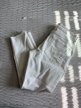 Zara Women’s White Skinny Frayed-Hem Jeans